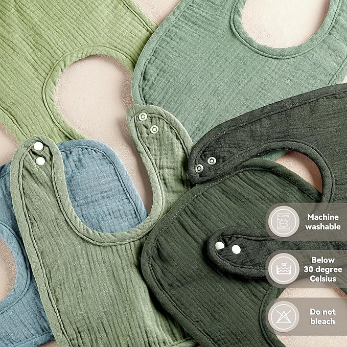Muslin Baby Bibs for Unisex Boys Girls, Cotton Drool Bibs, Adjustable Newborn - Image 5