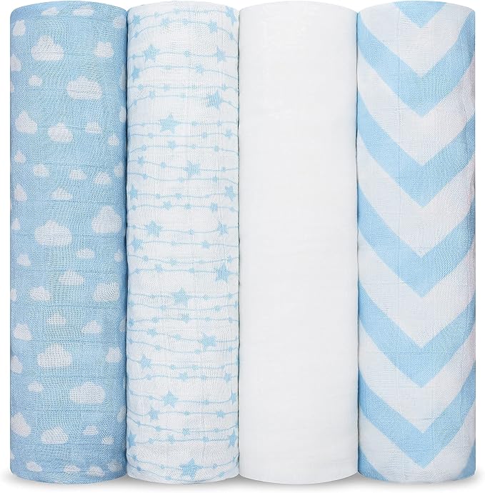 Comfy Cubs Muslin Swaddle Blankets Pack of 4, 47 x 47 Inches, Soft Cotton Baby by ComfyCubs