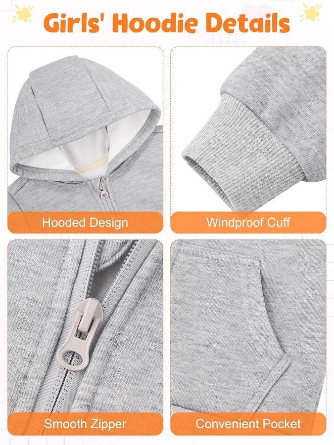 Cooraby 3 Pieces Baby and Toddler Girls Fleece Full-Zip Hoodies Lightweight - Image 3