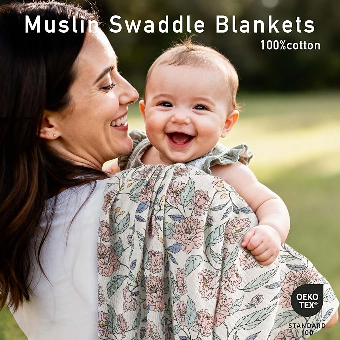 Muslin Swaddle Blankets for Newborn, 3 Pack Breathable Soft Receiving Blanket - Image 2