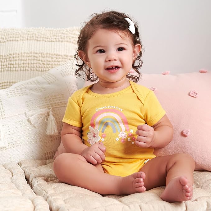 Gerber Baby Girls 5-Pack Short Sleeve Variety Onesies Bodysuits - Image 8
