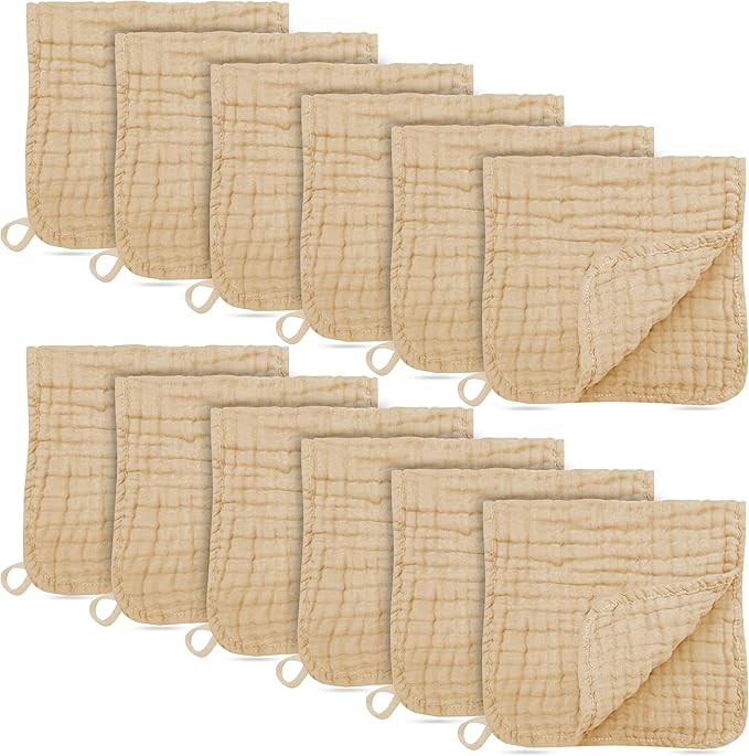 12 Pack Muslin Burp Cloths by BAMBOOQUEEN