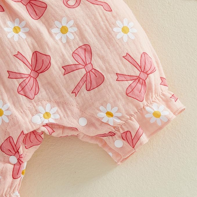 YINGISFITM Newborn Baby Girl Summer Clothes Short Sleeve Bubble Romper Bow - Image 8