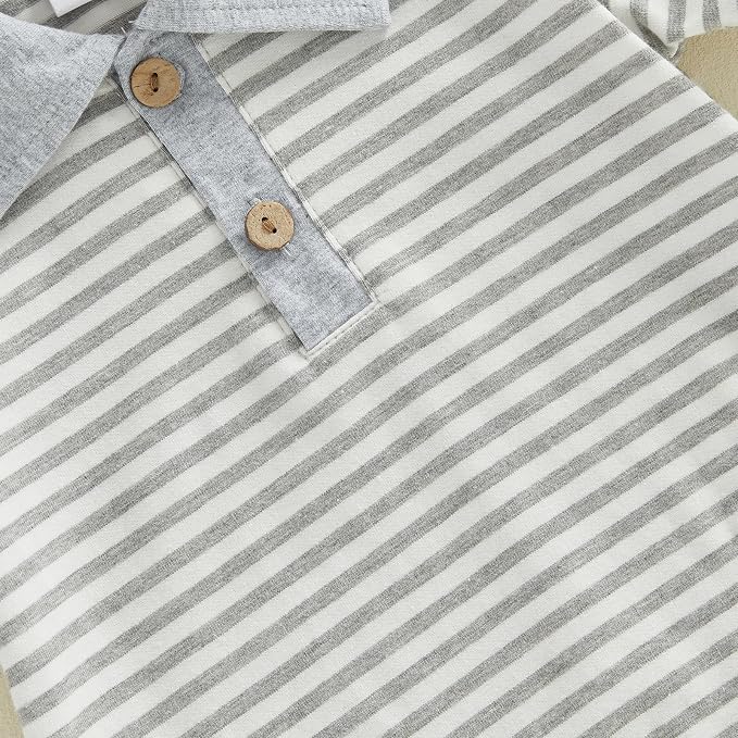 VISGOGO Baby Boy Striped Romper Waffle Short Sleeve Button Oversized Bodysuit - Image 6