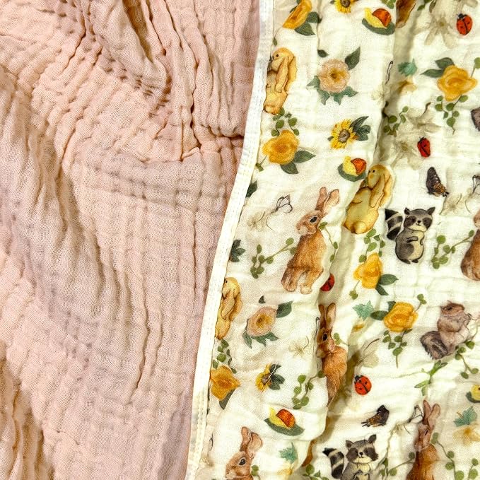 Pack of 2 Ultra Soft Muslin Baby Blanket Breathable Happy Ester Rabbit Pink - Image 3