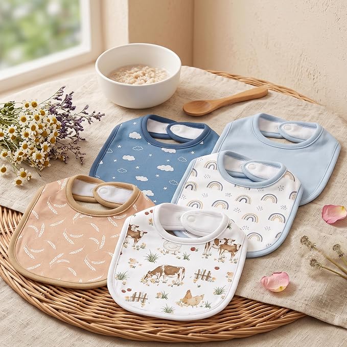 10 Pack Cotton Snap Bibs for Baby Boy Girl, Super Soft Drool Bibs for Teething - Image 8