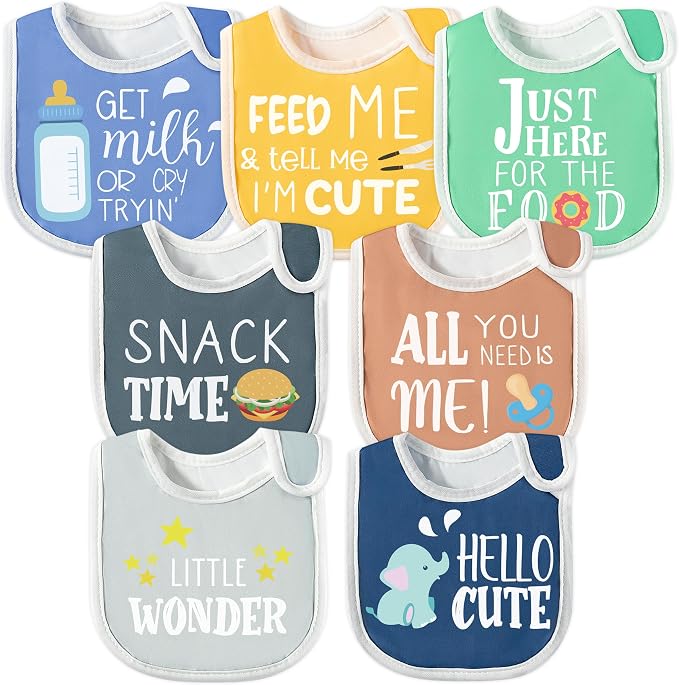 7Pcs Cotton Waterproof Baby Bibs Hook Loop Closure Newborn Bib Keepsake Baby by 2ooya