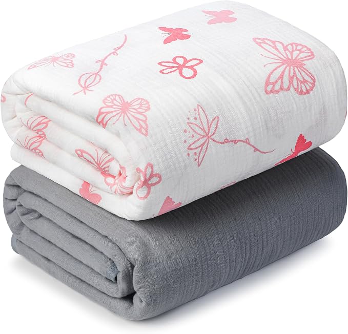 Muslin Swaddle Blankets for Newborn, 2 Pack Breathable Soft Receiving Blanket by GUNTAIL