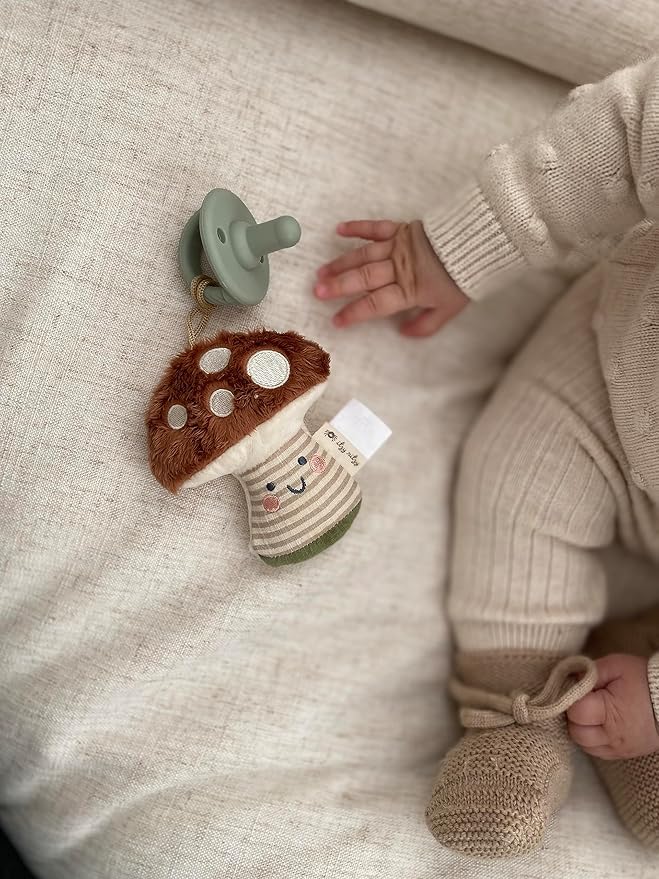 Itzy Ritzy Pacifier and Lovey Set; Detachable Plush Mushroom and Coordinating Green Silicone Pacifier; Ideal for Ages 0 Months and Up, Mushroom