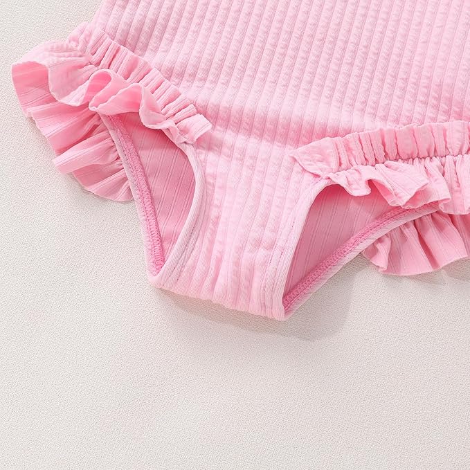 Happy Town Toddler Swimsuit Girl Solid Color Stripe One-Piece Baby Bathing Suits