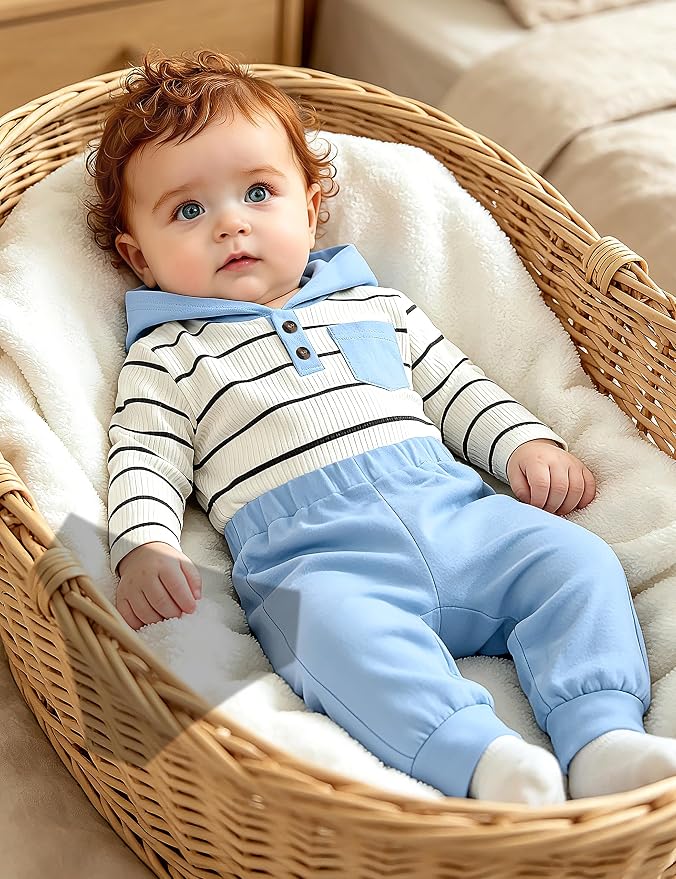 Fommy Newborn Baby Boy Clothes Plaid Letter Print Long Sleeve Hoodies + Long - Image 2