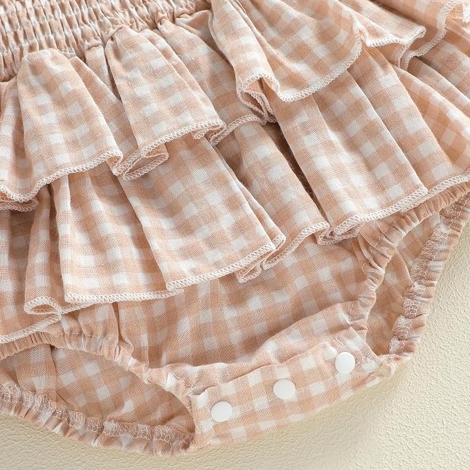 Newborn Baby Girl Summer Clothes Plaid Ruffle Bodysuits Onesie Infant Girl - Image 5