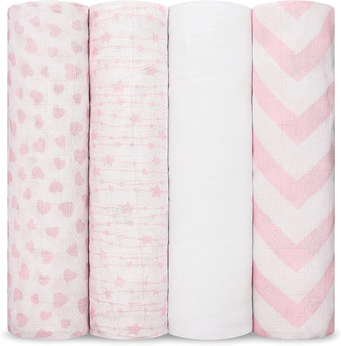 Comfy Cubs Muslin Swaddle Blankets Pack of 4, 47 x 47 Inches, Soft Cotton Baby by ComfyCubs