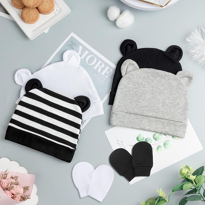 Newborn Baby Hat and Mittens Set Bear Ears Toddler Infant Beanie Caps Newborn - Image 7
