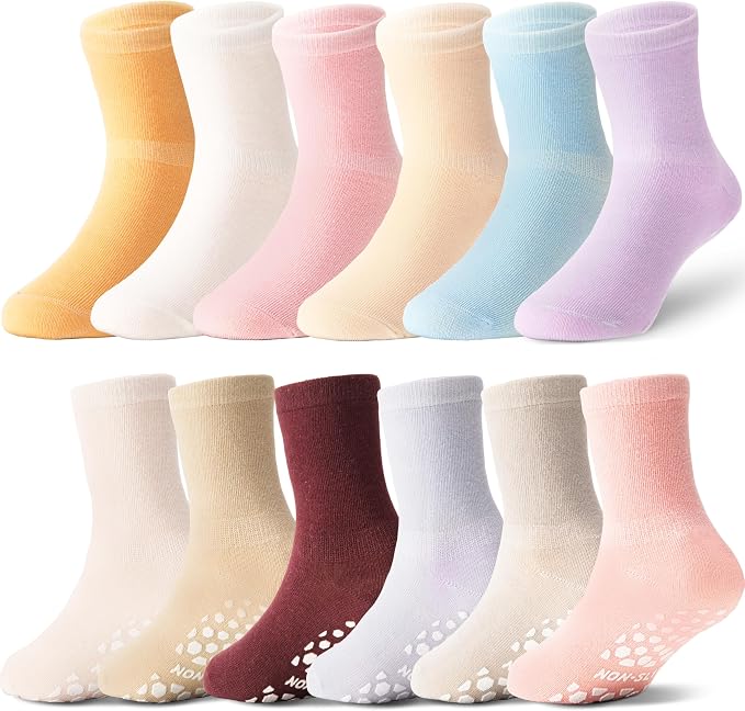ANTSANG 12 Pairs Baby Girls Boys Toddlers Kids Crew Cotton Grips Socks | Smooth by ANTSANG