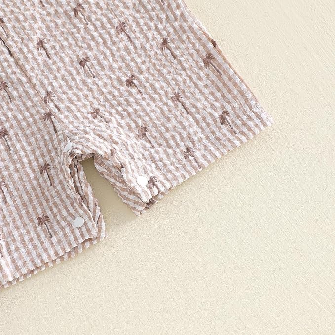 Newborn Baby Boys Sleeveless Seersucker Romper One Piece Straps Overalls - Image 5