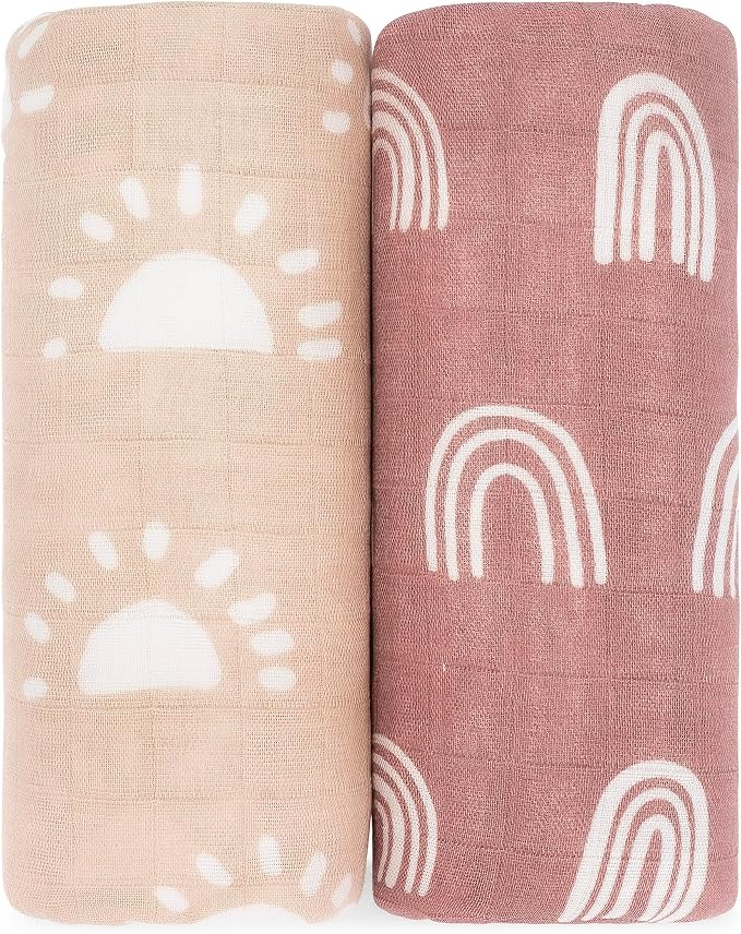 Comfy Cubs Muslin Swaddle Blankets Pack of 2, 47 x 47 Inch Soft Cotton Baby by ComfyCubs