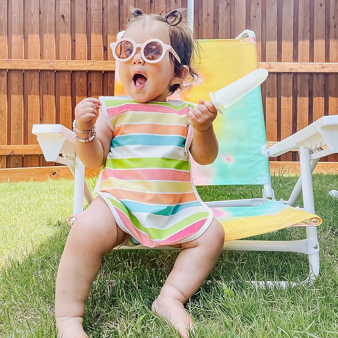 BapronBaby Rainbow Stripes Bapron - No Neck Tie Safer Bib for Baby & Toddler - Soft Waterproof Stain Resistant - Machine Washable - Sz Baby/Toddler 6m-3T